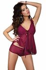 LivCo Aurea Maroon Damen Pyjama Set Nachtwäsche Top Panty Shorts Polka Dots Rot