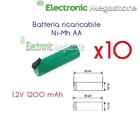 PACCO BATTERIA X 10 AA RICARICABILE Ni-Mh 1,2V 1200 mA CON LAMELLE A SALDARE