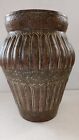 Rare Vtg Copper Vase 20x12cm Ribbed Floral Design Moorish Patina Country House