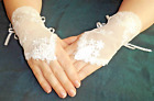 White Embroidered Net/Lace Fingerless Gloves - Wedding, Party, Unique Design.