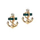 Anchor Earrings Sterling Rhinestone Studded Realistic