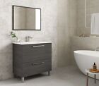 Mobile bagno a terra grigio cenere 80 cm con specchio