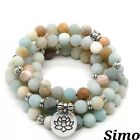 COLLANA DONNA YOGA ROSARIO BUDDISTA TIBETANO MALA 108 AMAZONITE NATURALE 0,6 CM