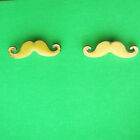 Pretty Moustache Stud Earrings: Yellow Enamel & Gold Tone Metal Alloy: UK Seller