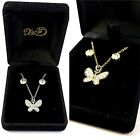 2x Parure COLLANA Farfalla Orecchini GIROCOLLO Donna Strass Argento e Oro Regalo