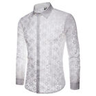 Lace body solid color design men s long sleeved lapel shirt