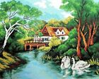 .QUADRO CANOVACCIO MEZZO PUNTO PICCOLO DA RICAMARE  40x50 " COTTAGE CON CIGNI "