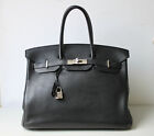 Hermès Birkin Bag 35 cm Schwarz Top Zustand Palladium Silver M Quadrat Full Set