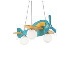 IDEAL LUX AVION-1 SP3, sospensione camera bimbi lampadario moderno legno azzurro