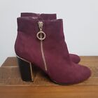 Ladies NEW LOOK Wine Burgundy Suede Round Toe Ankle Boots UK 6