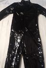 New women black gloss pvc faux leather 2 way zip catsuit jumpsuit size 12