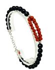 BRACCIALE CORALLO ROSSO ONICE NERO OPACO E ARGENTO