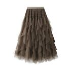 Women s A-Line Fairy Skirt Elastic High Waist Mesh Tutu Tulle Solid Midi Skirt