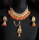 Red Gold Indian Choker Necklace Earring Set Jewellery Bridal Wedding Bollywood