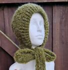 Adult Knitted Bonnet MOHAIR LOOK  Olive