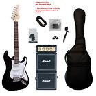 Kit Chitarra Elettrica Stratocaster SMT Nera Ampli Marshall MS4 Accessori