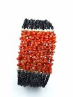 bracciale donna fascia a più fili vero corallo rosso naturale onice nero argento