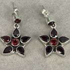 925 sterling silver earrings garnet red gemstone flower dangle