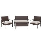 Set 4 posti mobili rattan giardino salotto salottino tavolino vetro marrone