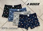 Stock 4 BOXER uomo pack mutande in cotone elasticizzato multicolori fantasia