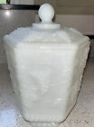 Vintage Anchor Hocking Fire King Milk Glass Grape Canister & Lid @176 Cookie Jar