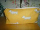 23cm x 11cm  PURSE/ PENCIL MAKEUP BAG  ZIPPED  YELLOW  SAUSAGE DOG PRINT L LINED