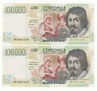 100000 LIRE CARAVAGGIO II° TIPO  LETTERA  B  EMISSIONE 1995  FDS  N PROGRESSIVI