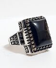 ANELLO UOMO AQUILA Eagle ARGENTO 925 Sterling pirata onice solitario Ring Men $