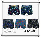 Stock 5 BOXER uomo pack mutande in cotone elasticizzato multicolori fantasia