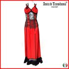 Abito da Donna Vestito Lungo Completo Top Pizzo Nero e Gonna Rossa Raso Elegante