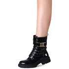 Scarpe Donna Vernice Stivaletti Worker Biker Boots Combattimento Booties Plateau