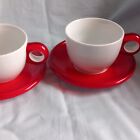 Guzzini CAPPUCCINO Coffee Cups & Saucers  SET  of 2 - White & Red, Italian