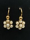 Victorian 15CT Gold Natural Seed Pearls Daisy Earrings On French Wires R265