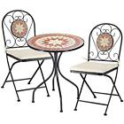 Set Tavolo + Sedie Pieghevoli Mosaico Arredo Esterno Giardino Metall Con Cuscino