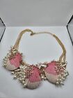 Betsey Johnson Gold Tone Pink Shell Crystal Embellished Necklace