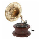 Grammofono con tromba HIS MASTER S VOICE in legno e ottone FUNZIONANTE rotondo