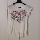 Maglia t-shirt bianca maniche corte sisley trucchi cuore S