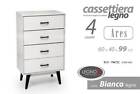 CASSETTIERA SETTIMINO 4 CASSETTI DESIGN MODERNO ROVERE BIANCO LEGNO 60*40*99CM