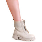 Donna Plateau Stivaletti Worker Biker Boots Cerniera Lampo