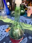 Green Glass Wine Decanter Bottle With Ice Chamber Hand Blown Vintage