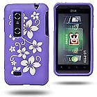 LG Optimus 3D P920 Purple Black with White Flower Gel, Purple Hard Mesh Cover