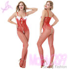 Intimo Natale Capodanno Rosso Bodystocking Catsuit Sexy Lingerie Hot Donna