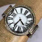 QVC Bronzo Italia Watch Women Silver Tone White Dial Pave New Battery 6"