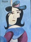 PICASSO Pablo Original French Painting Signed Mid Century Hat Woman Cubism PP84