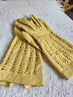 Vintage Kid Leather Yellow Lace Embroidered Gloves 1960s 1970s