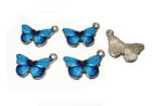 4pz ciondoli charms farfalla metallo smaltato 20x13mm colore blu,argento scuro