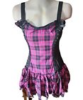 Phaze Pink Tartan Flared Mini Dress With Boned Sides Gothis Punk Emo Alternative