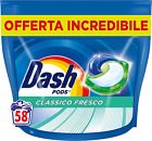 Dash Pods Detersivo Lavatrice in Capsule, 58 Lavaggi, Classico Fresco