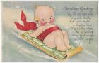 1923 Artist Signed Rose O neill Kewpie on Snow Sled - Christmas Greetings