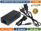 ALIMENTATORE DESKTOP SWITCHING 12V 3A 36W PER ILLUMINAZIONE LED E CCTV